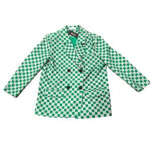 NWT Kate Hewko Women's Checkered Double Breasted Blazer Green Size L